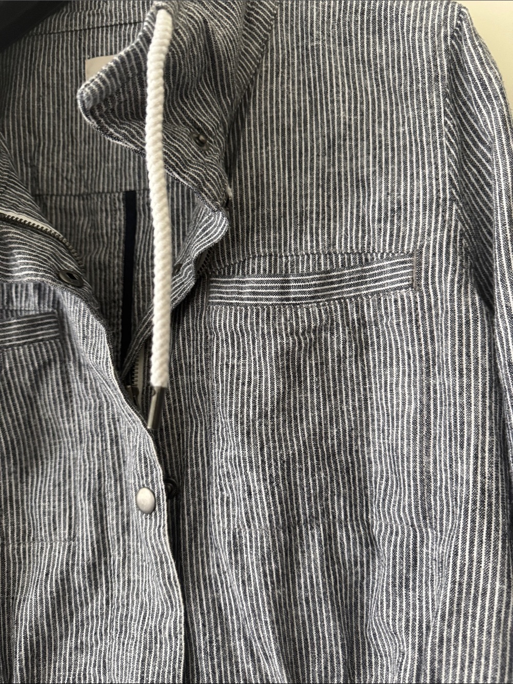 Striped Drawstring Funnel Neck Jacket - Gray - Picture 6 of 10